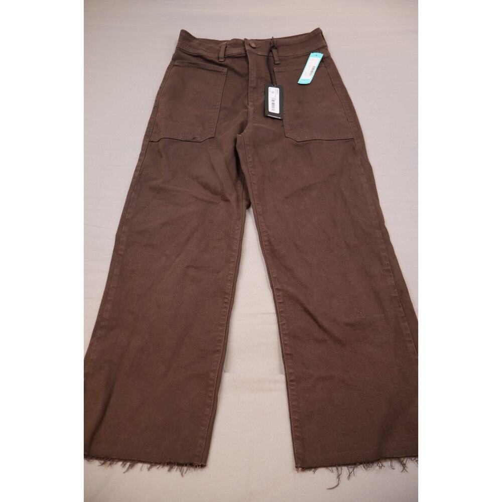 NEW Just Black Denim Women's Brown Espresso Raw Hem High Rise Wide Leg Jeans 29 - Picture 2 of 6